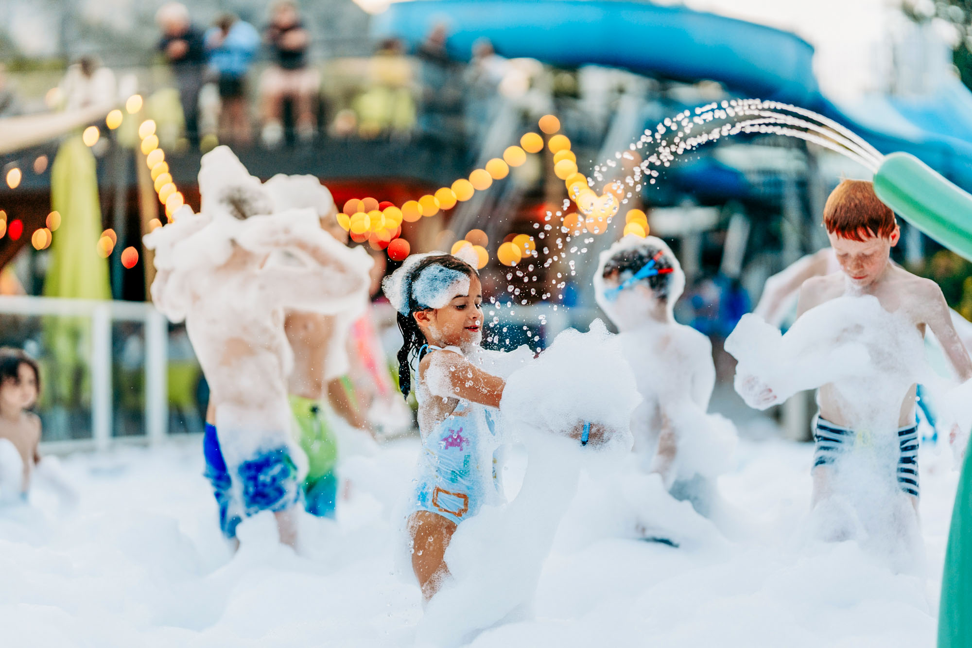 family foam party at La Ravoire campsite in Doussard