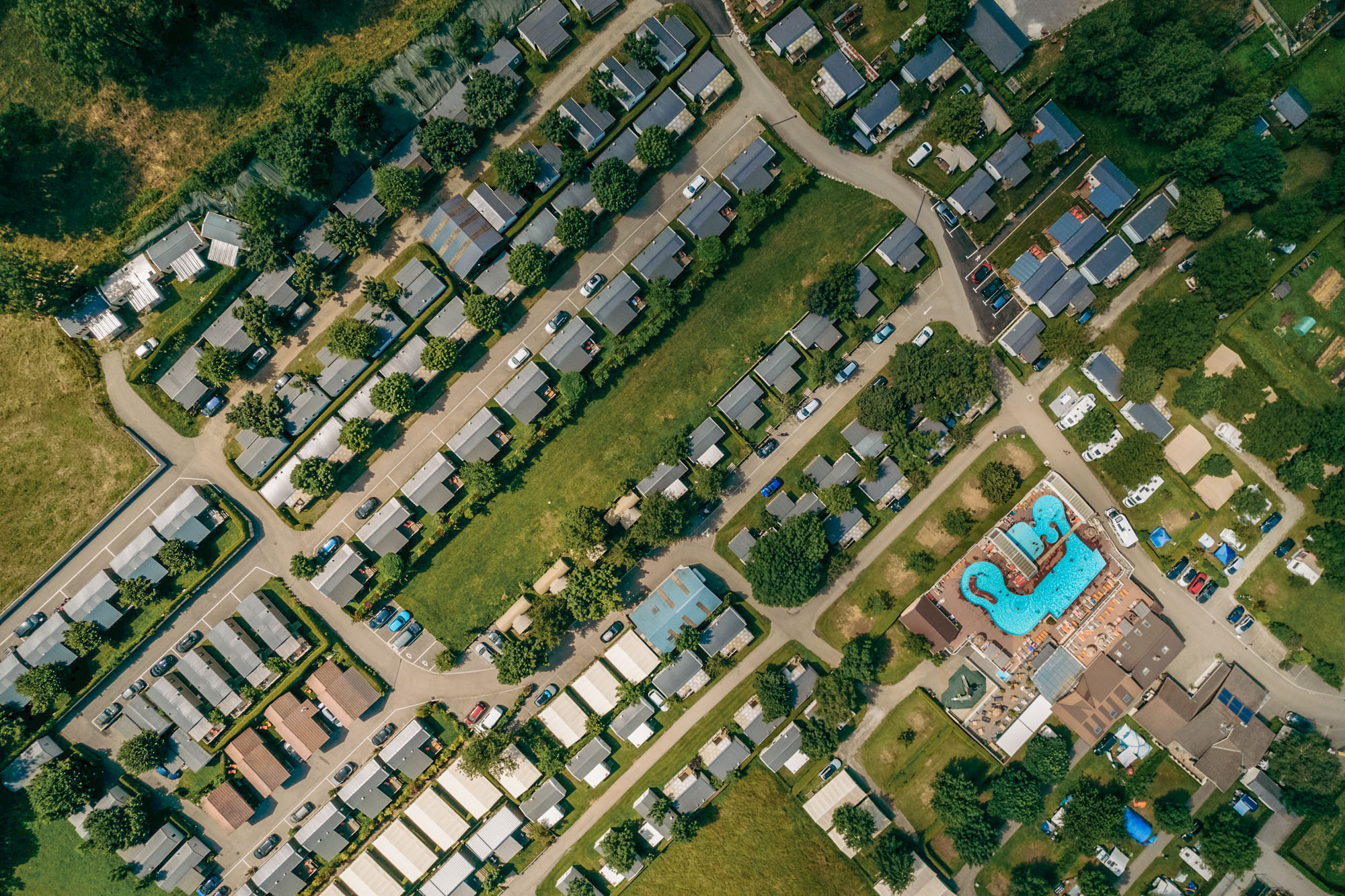 vue aerienne location mobil home camping les fontaines